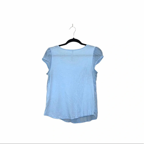 LC Lauren Conrad Baby Blue Contrast Swiss Dot Pleated Blouse Small Women’s - Picture 6 of 11
